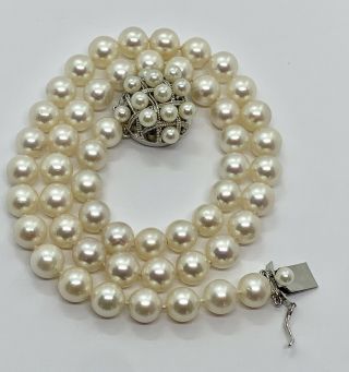 Gorgeous Vintage 7.  8mm Single Strand Lg Sterling Pearl Clasp Necklace