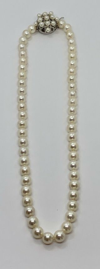 Gorgeous Vintage 7.  8mm Single Strand Lg Sterling Pearl Clasp Necklace 2