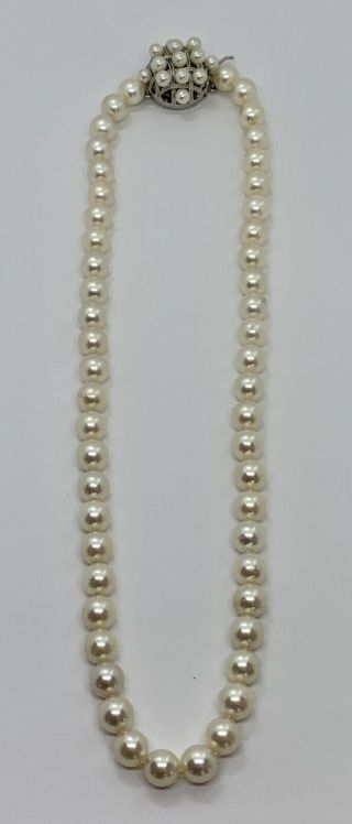 Gorgeous Vintage 7.  8mm Single Strand Lg Sterling Pearl Clasp Necklace 3