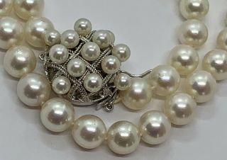 Gorgeous Vintage 7.  8mm Single Strand Lg Sterling Pearl Clasp Necklace 5