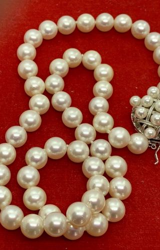 Gorgeous Vintage 7.  8mm Single Strand Lg Sterling Pearl Clasp Necklace 7