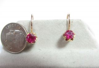 VINTAGE 14K SOLID ROSE GOLD RUSSIAN DANGLE EARRINGS W/ SYNTHETIC RED RUBIES 2