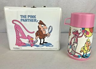 Vintage Aladdin The Pink Panther 1980 White Vinyl Lunchbox With Thermos