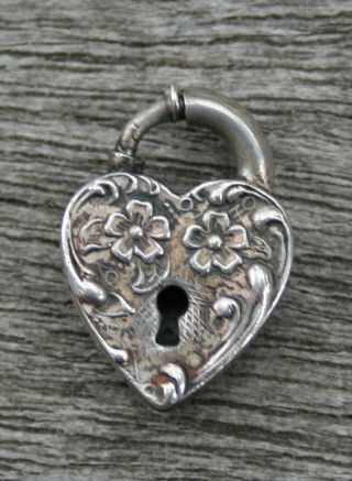 Vintage Sterling Silver Heart Padlock - Flowers With Decorative Keyhole