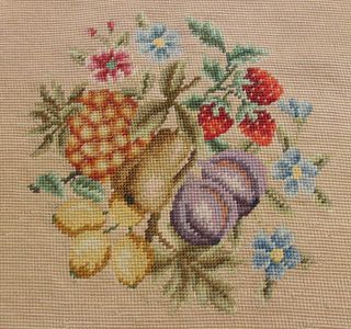 (4) Antique Vintage Matching Needlepoint Chair Seat Covers Dritz Pineapple Fruit