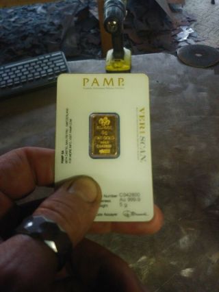 5 gram Gold Bar - PAMP Suisse - rare lady fortuna - 999.  9 Fine gold 3