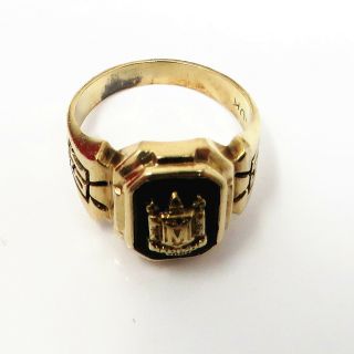 Nyjewel Vintage 10k Gold 1957 Madison High Engraved Black Onyx Mens Ring 5.  2g