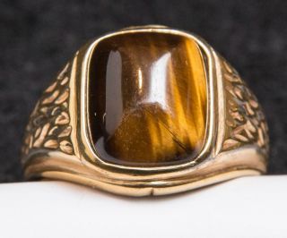 Vintage 18K Gold Plated Costume Jewelry Mens Ring Size 10 - 3/4 tob 2