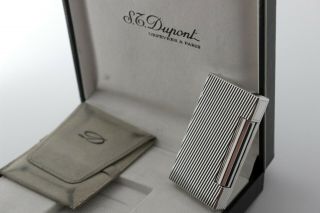 S.  T.  Dupont Ligne D Lighter - Rare Oblique Striped Silver - 90 