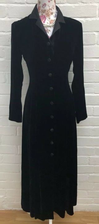 Vintage Laura Ashley Black Velvet Dress Size 8 10 Silk Blend Long Riding Jacket 2