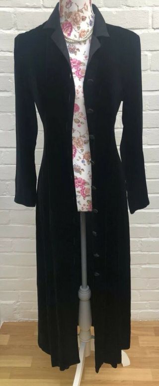 Vintage Laura Ashley Black Velvet Dress Size 8 10 Silk Blend Long Riding Jacket 6
