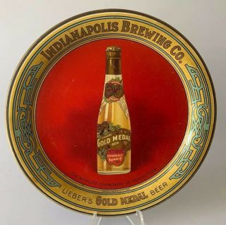 Vintage Tin Advertising Tip Tray,  Lieber’s Gold Metal Beer Indianapolis Brew Co