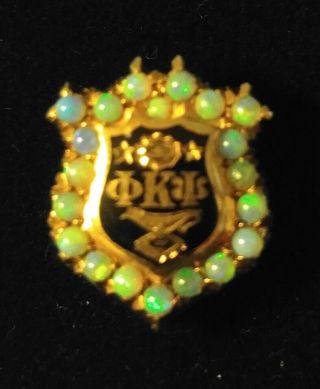 Vintage Phi Kappa Psi Fraternity Pin 14k Gold W/ Opal Gemstone Shield Surround