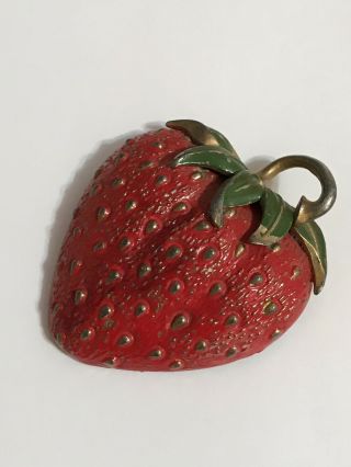 Rare Massive Vintage Art Deco Enamel Marcel Boucher Strawberry Brooch Pin Clip