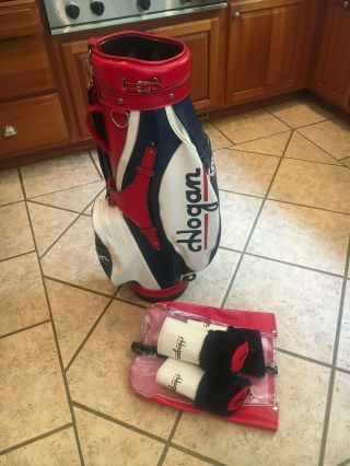 Ben Hogan 6 - Way Red/white/blue 9 " Staff Golf Bag W/ 3 Vintage Head Covers Vgc