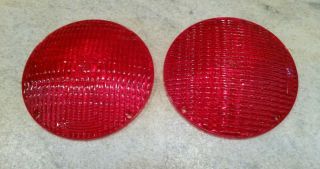 (2) Nos Vintage Cats - Eye No.  55 Red Waffle Lens 7 " Dia 4 Hole Rat Rod Truck Bus