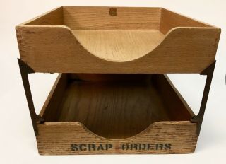 Vintage Wooden Desk Organizer Office Stacking In & Out Letter Tray