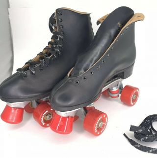 Vintage Roller Skates Nos Dominion Precission Canada Black Leather Sz 10