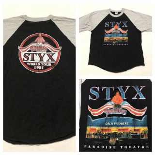 Vtg Styx 80s 1981 Tour Concert T Shirt Paradise Theatre Raglan Men’s Xl Rare 3/4