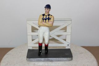 Vintage Kentucky Tavern Creation Hand Painted Metal Horse Racing Jockey Figurine