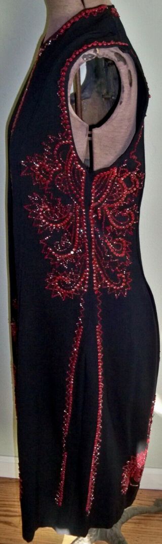 Vintage 20s - 30s ART DECO Navy Blue Dress w/ Red Beads,  Matching Jacket—Beautiful 5
