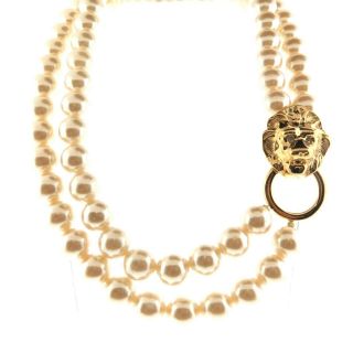 Vintage Kjl Kenneth Jay Lane For Avon Lions Head Pearl Necklace Double Strand