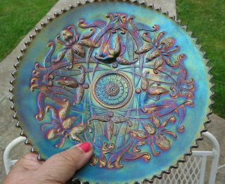 Vintage Northwood Wishbone Amethyst Ruffled Carnival Glass Footed Plate