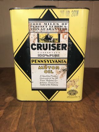 Vintage Cruiser Pure Pennsylvania Motor Oil 2 Gallon Can Advertising