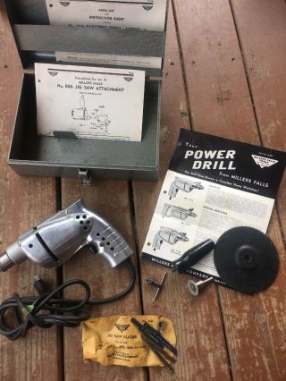 Vintage Millers Falls Power Electric Drill Dyno - Mite 1/4” W/box & Chuck Key
