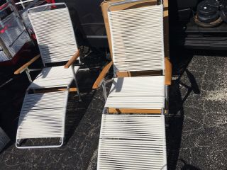 3 Vintage TELESCOPE Folding Aluminum Chaise Lounge Lawn Pool Beach RETRO Chair 2
