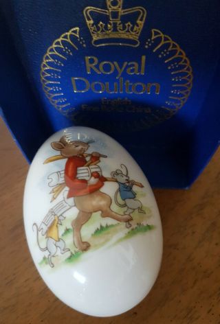 Vintage Royal Doulton Bunnykins Fine Bone China Cricket Egg Shaped Trinket Box