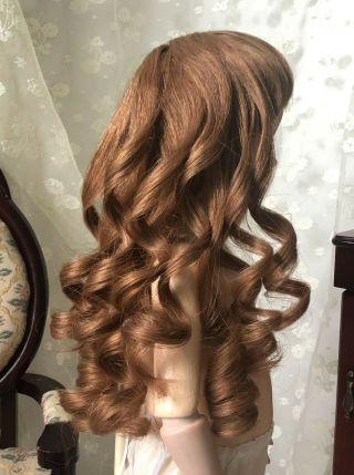 RESERVED Vintage NOS Human Hair Doll Wig Brown Very Long Curls 3