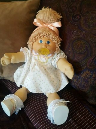 Vintage Cabbage Patch Jesmar Doll Paci Blonde Hair Freckles Blue Eyes Clothes