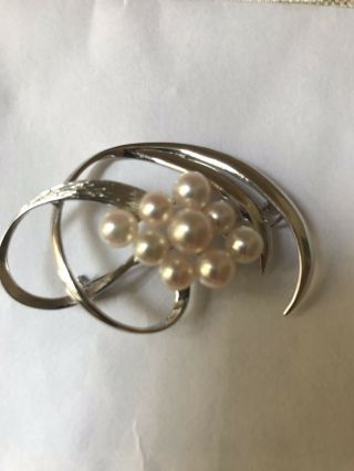 Vintage Silver Cultured Pearl Spray Motif Mikimoto? Brooch