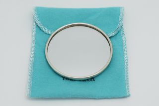 Vintage Tiffany & Co.  Silver Hand Held Purse Makeup Mirror Featuring Raised Bow 5