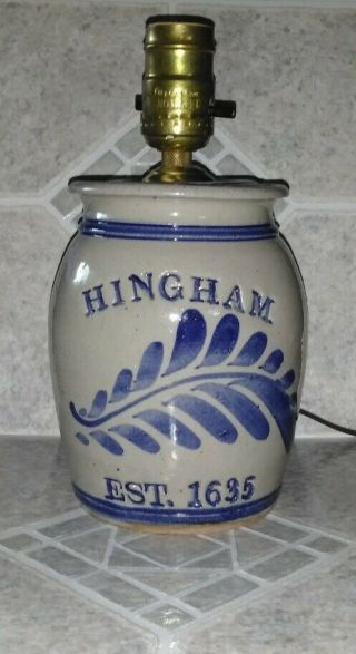 Vintage Blue Salt Glaze Pottery Lamp - Hingham - 1635 - Massachusetts