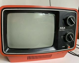 Rare Vintage Portable Orange Rca Tv 1970s Retro Gaming Solid State
