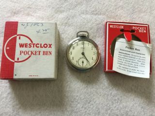 Vintage Westclox Pocket Ben Mechanical Wind Up Pocket Watch With The Box