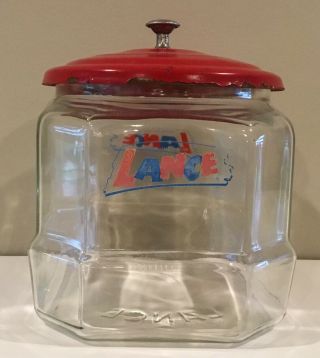 Vintage Lance Cracker Jar Country Store Display W/metal Lid Embossed Letters