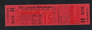 1953 Mlb St.  Louis Browns Full Baseball Ticket @ Sportsmans Park - Vintage
