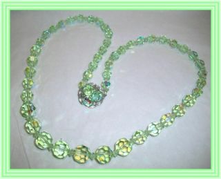 Sherman Apple Green Ab - 22 " Single Strand Faceted Crystal Bead Necklace Nr