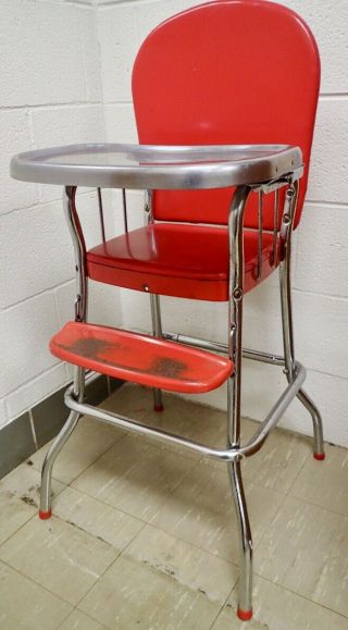 Vintage " Heavy Duty " Chrome Red Cosco Mid Century Relic High Chair Or19