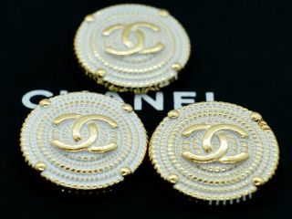 Chanel Buttons Vintage Set Of 3 Cc Logo 1inch 25mm Gold Tone Metal White