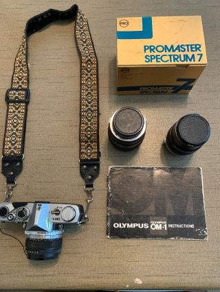Vintage Olympus Om - 1 With Several Accessories And Instructions