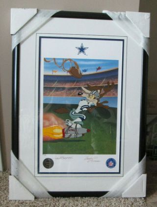 Rare Framed Matted Lithograph Wile E.  Coyote 2 Autographs Dallas Cowboys