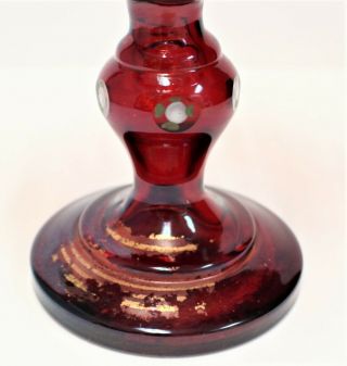 Rare Bohemian Ruby Stained Flash Cut Glass Enameled Red Beaded Gold Gilt Compote 7