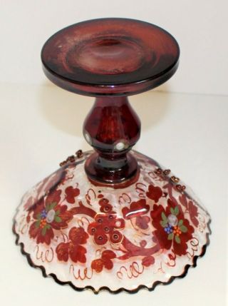 Rare Bohemian Ruby Stained Flash Cut Glass Enameled Red Beaded Gold Gilt Compote 8