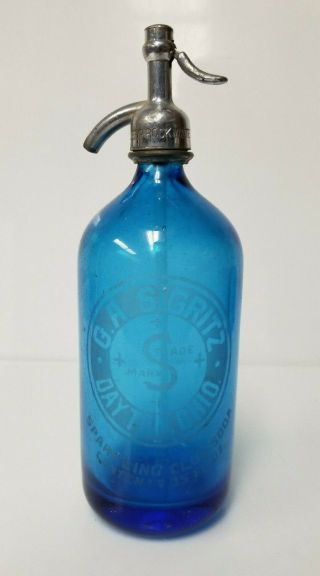Vintage Blue Seltzer Bottle G.  A.  Sigritz Dayton Ohio Club Soda