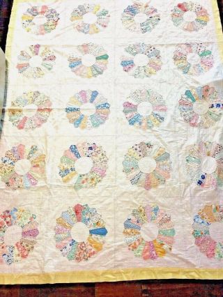 Vintage Dresden Plate Quilt Hand Sewn Stitched 87 " X 74 " Double/full Handmade