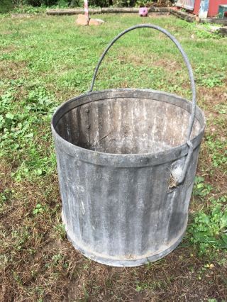 Vintage Heavy Galvanized 6 Gallon Ribbed Trash Garbage Can Mop Bucket handle 4